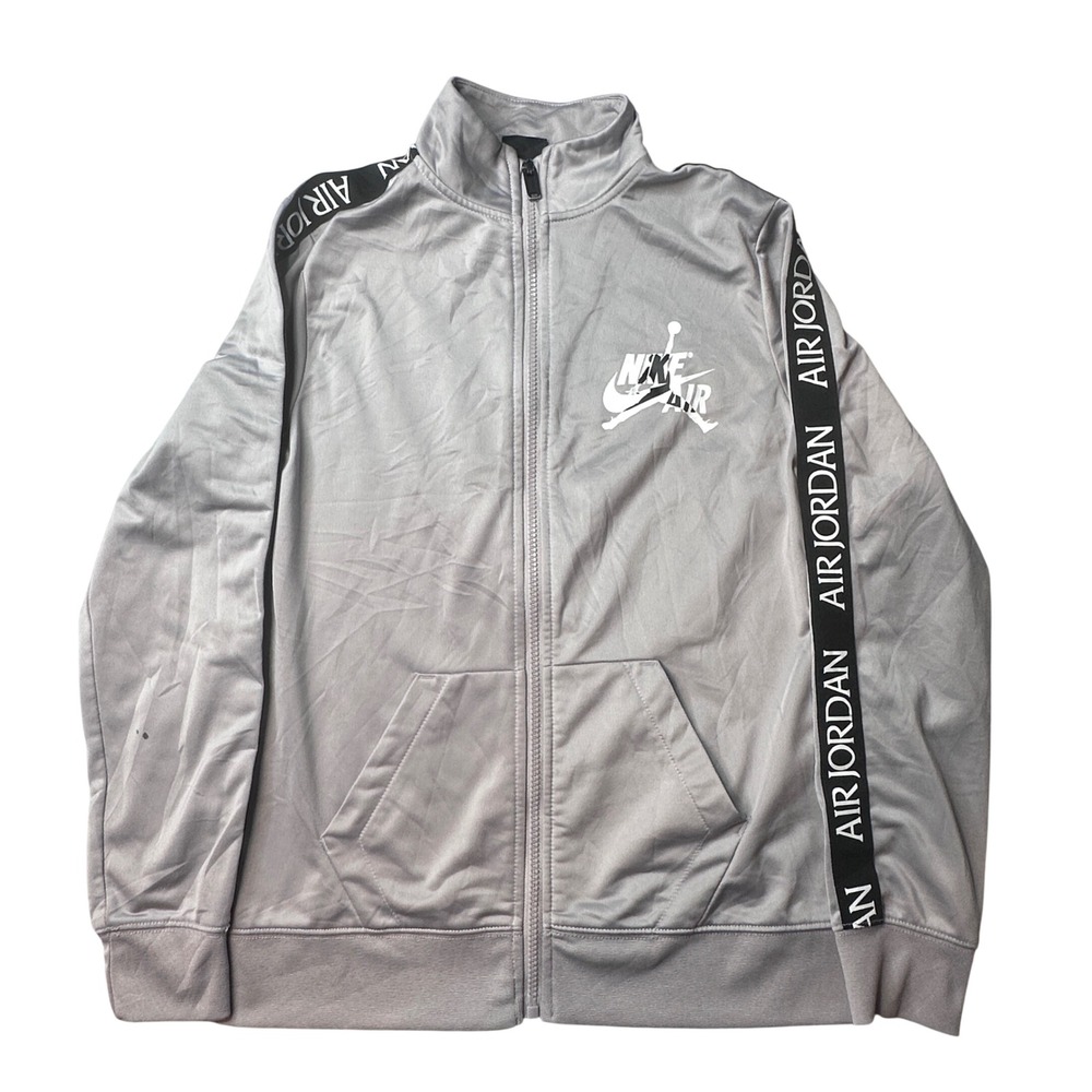 Jordan Track Jacket Boys Large Gray Taped Sleeve Jumpman Air Basketball Full Zip
